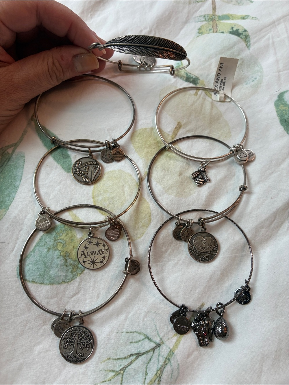7 Alex and Ani Silver-Tone Charm Bangle Bracelet Set